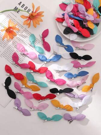 30pcs Girls' Colorful Floral & Rabbit Ear Hair Clip Set , Featuring Brown Leopard Bowknot Hairpin , Random Color