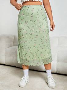 SHEIN Qutie Váy Plus Size Xù nhỏ Họa tiết hoa Boho - Nhiều màu - Xem 1