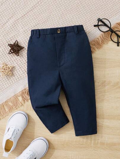 SHEIN Bebé niño Pantalones unicolor con botón delantero