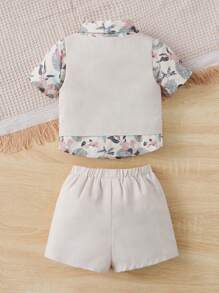 SHEIN Baby Boy Tropical Print Shirt & Shorts & Vest Jacket - Multicolor - View 2