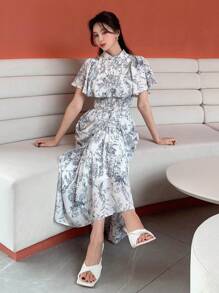 DAZY Plant Print Ruffle Hem Dress Sundress - Multicolor - View 1