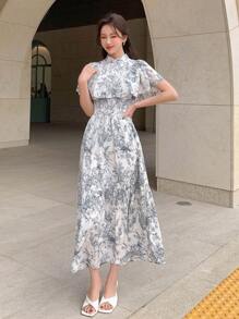 DAZY Plant Print Ruffle Hem Dress Sundress - Multicolor - View 5