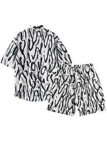 Bộ hai mảnh Nam Nút phía trước Tất cả trên in Giải trí - Đen và trắng - Xem 2