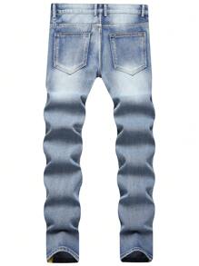 Men Ripped Contrast Side Seam Jeans - Light Wash - View 2