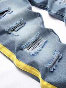 Men Ripped Contrast Side Seam Jeans - Light Wash - View 3