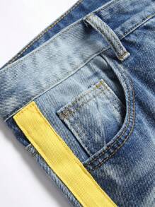 Men Ripped Contrast Side Seam Jeans - Light Wash - View 5
