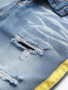 Men Ripped Contrast Side Seam Jeans - Light Wash - View 6