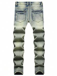 Men Cotton Ripped Frayed Bleach Wash Jeans - Light Wash - View 2