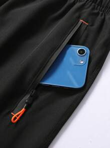 Men Letter Graphic Zip Detail Shorts - Black - View 6