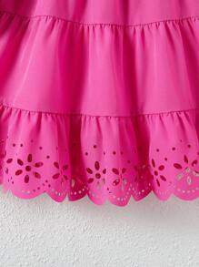 SHEIN Young Girl Laser Cut Shirred Ruffle Hem Dress - Hot Pink - View 4