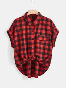 SHEIN LUNE Plus Gingham Print Button Front Shirt - Multicolor - View 1