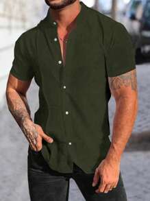 Manfinity Homme Men Solid Button Up Shirt - Army Green - View 1