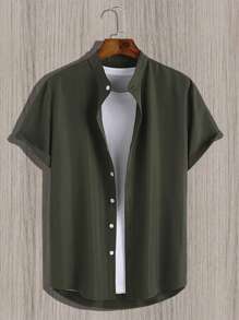 Manfinity Homme Men Solid Button Up Shirt - Army Green - View 3