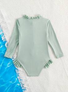 嬰兒女孩荷葉邊拉鍊前開式單片泳衣 - 薄荷綠 - 查看 2
