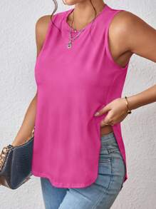 Chiquease Solid Split Hem Tank Top - Hot Pink - View 3