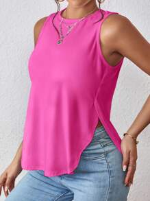Chiquease Solid Split Hem Tank Top - Hot Pink - View 4