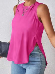 Chiquease Solid Split Hem Tank Top - Hot Pink - View 5