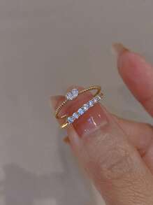 2pcs/set Fashionable Zinc Alloy Rhinestone Decor Cuff Ring For Women For Daily Decoration - Yellow Gold - View 1