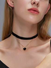 1Pc Hợp Kim Kẽm Thời Trang Trái Tim Charm Lớp Vòng Cổ Cho Nữ Trang Trí Hàng Ngày - Nhiều màu - Xem 1