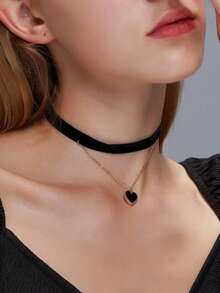 1Pc Hợp Kim Kẽm Thời Trang Trái Tim Charm Lớp Vòng Cổ Cho Nữ Trang Trí Hàng Ngày - Nhiều màu - Xem 2