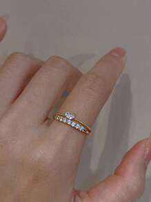 2pcs/set Fashionable Zinc Alloy Rhinestone Decor Cuff Ring For Women For Daily Decoration - Yellow Gold - View 3