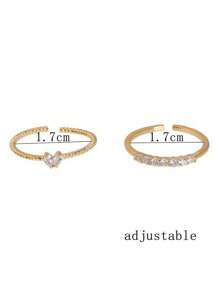 2pcs/set Fashionable Zinc Alloy Rhinestone Decor Cuff Ring For Women For Daily Decoration - Yellow Gold - View 4