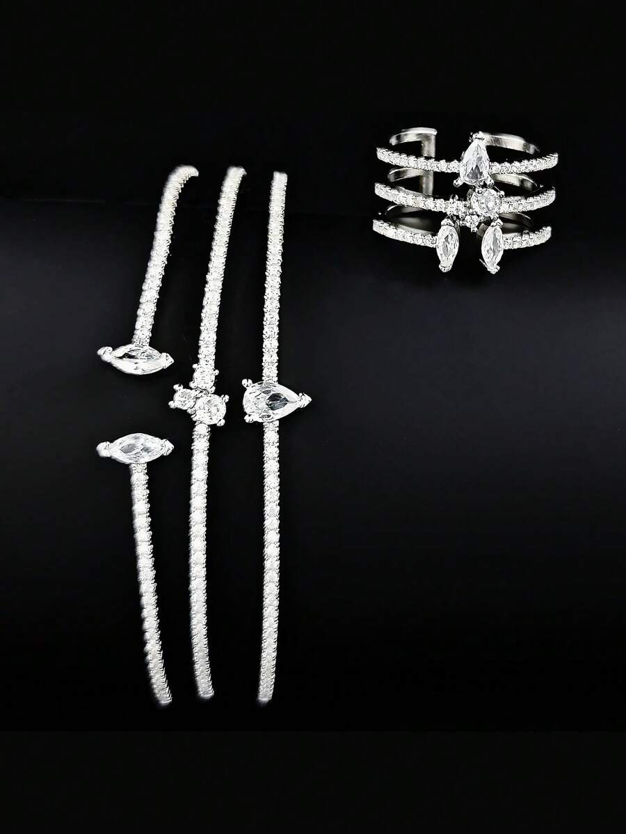 MOONSO Bộ Trang Sức Trang Trí Đính Đá Cubic Zirconia Sang Trọng Dành Cho Nữ Cho Tiệc Tiệc Cưới
