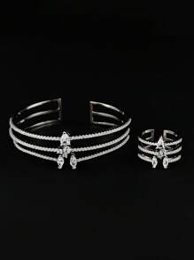 MOONSO Bộ Trang Sức Trang Trí Đính Đá Cubic Zirconia Sang Trọng Dành Cho Nữ Cho Tiệc Tiệc Cưới - trắng - Xem 3