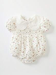 新生儿夏季婴儿服装超可爱女宝宝连体衣公主百日包放屁连体衣 - 白色 - 查看 1