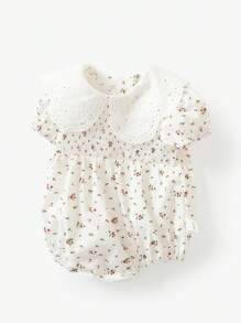 新生儿夏季婴儿服装超可爱女宝宝连体衣公主百日包放屁连体衣 - 白色 - 查看 3