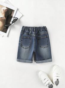 SHEIN Explorewe Chàng trai trẻ Rách Cán Hem Quần short Denim - Rửa trung bình - Xem 2