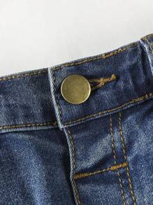 SHEIN Explorewe Chàng trai trẻ Rách Cán Hem Quần short Denim - Rửa trung bình - Xem 3