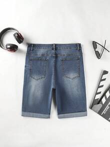 Manfinity Homme Nam Quần short Denim Bông Rách Frayed Cuộn Hem - Rửa trung bình - Xem 2