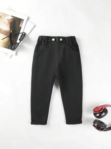 Toddler Boy Quần Jeans Túi Nút màu trơn - màu đen - Xem 1