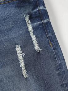 Manfinity Homme Nam Quần short Denim Bông Rách Frayed Cuộn Hem - Rửa trung bình - Xem 5