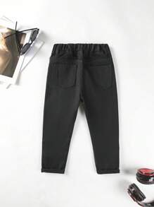 Toddler Boy Quần Jeans Túi Nút màu trơn - màu đen - Xem 2