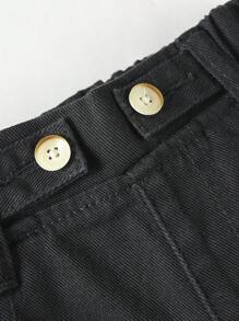 Toddler Boy Quần Jeans Túi Nút màu trơn - màu đen - Xem 3