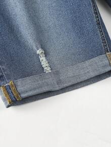 Manfinity Homme Nam Quần short Denim Bông Rách Frayed Cuộn Hem - Rửa trung bình - Xem 7