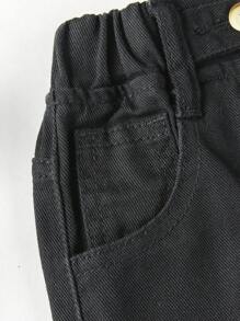 Toddler Boy Quần Jeans Túi Nút màu trơn - màu đen - Xem 4