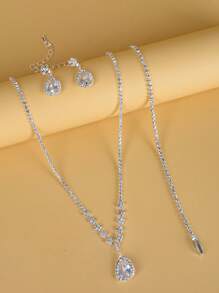 4pcs/set Luxury Rhinestone Water-drop Decor Jewelry Set For Women For Wedding Party - Silver - View 2