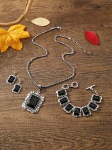 4入组/套時尚鋅合金矩形裝飾首飾套裝適合女士日常裝飾 - 彩色 - 查看 1