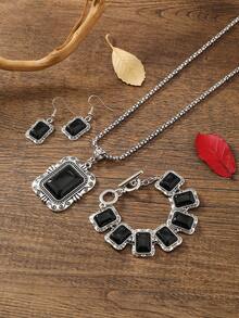 4入组/套時尚鋅合金矩形裝飾首飾套裝適合女士日常裝飾 - 彩色 - 查看 2