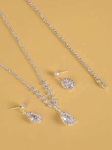 4pcs/set Luxury Rhinestone Water-drop Decor Jewelry Set For Women For Wedding Party - Silver - View 3