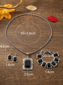 4入组/套時尚鋅合金矩形裝飾首飾套裝適合女士日常裝飾 - 彩色 - 查看 3