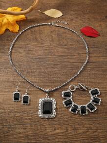 4入组/套時尚鋅合金矩形裝飾首飾套裝適合女士日常裝飾 - 彩色 - 查看 4