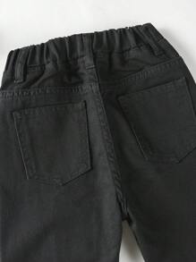 Toddler Boy Quần Jeans Túi Nút màu trơn - màu đen - Xem 7