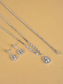 4pcs/set Luxury Rhinestone Water-drop Decor Jewelry Set For Women For Wedding Party - Silver - View 5