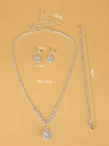 4pcs/set Luxury Rhinestone Water-drop Decor Jewelry Set For Women For Wedding Party - Silver - View 6