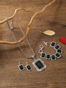 4入组/套時尚鋅合金矩形裝飾首飾套裝適合女士日常裝飾 - 彩色 - 查看 5