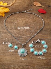 4 Cái/bộ Boho Hợp Kim Kẽm Hoa Chi Tiết Tròn & Xanh Ngọc Trang Trí Bộ Trang Sức Nữ Cho Trang Trí Hàng Ngày - Nhiều màu - Xem 3